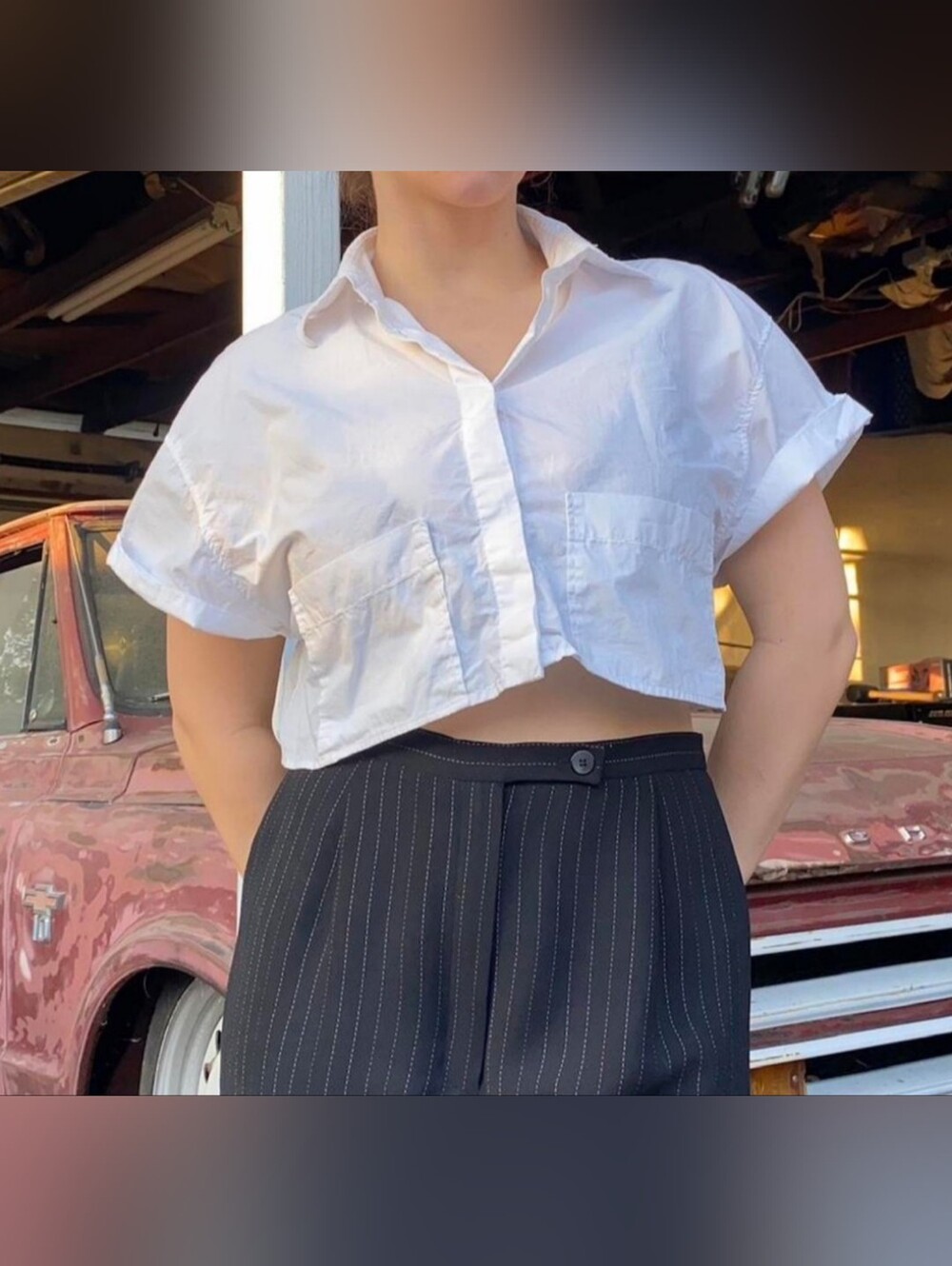 Women's White Zara Button Front Crop Top, Size Small